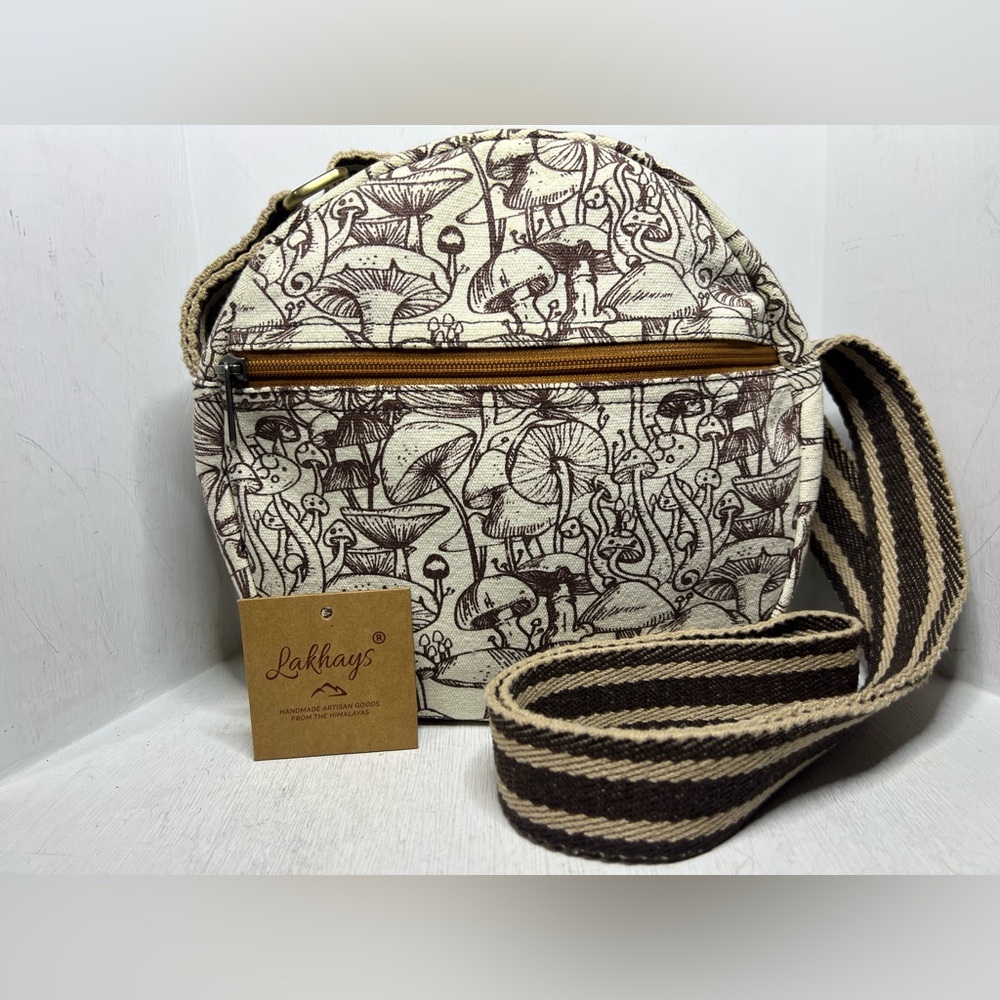 Lakhays Boho Round Crossbody - Mushroom Print Brown - Picture 2 of 7